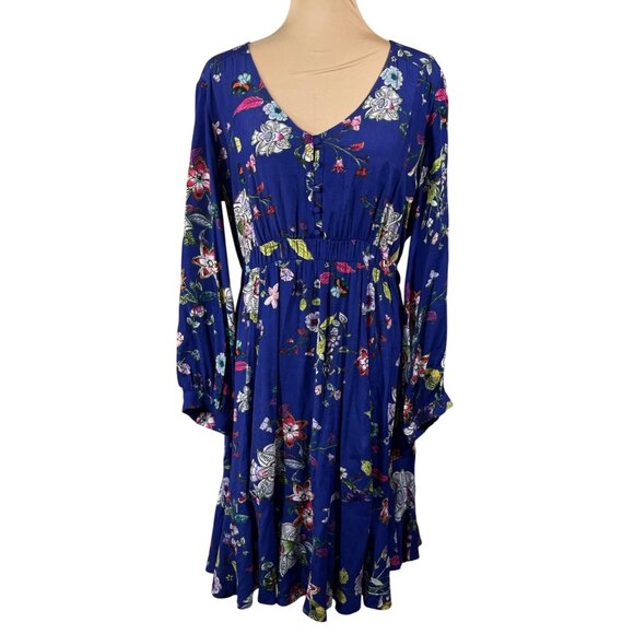 Maeve Maplewood Dress Blue Floral XL Extra Large Long Sleeve V-Neck - Picture 1 of 9